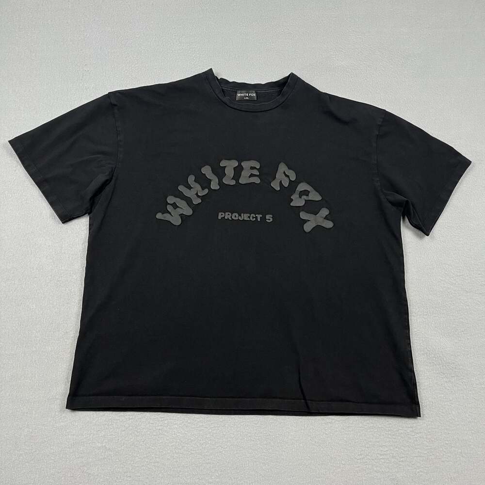 White Fox Project 5 Oversized T Shirt Black Tonal Puff Print Tee Women's L/XL